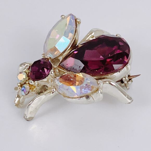 Vintage Mid Century Bee Brooch Purple Rhinestone 60s Figural Insect Bug Jewelry - Picture 4 of 12
